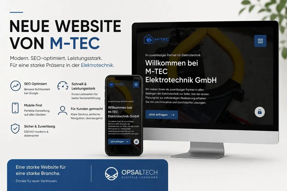 Neue Website von M-TEC Elektrotechnik auf Laptop und Smartphone, umgesetzt von OPSALTECH